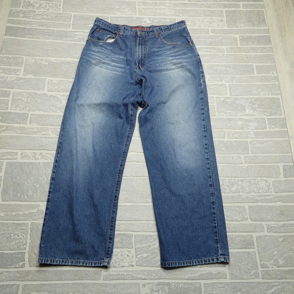 VINTAGE Guess‎ Premium Wide Leg Jeans Size 35 Blue Denim Baggy Grunge Skater